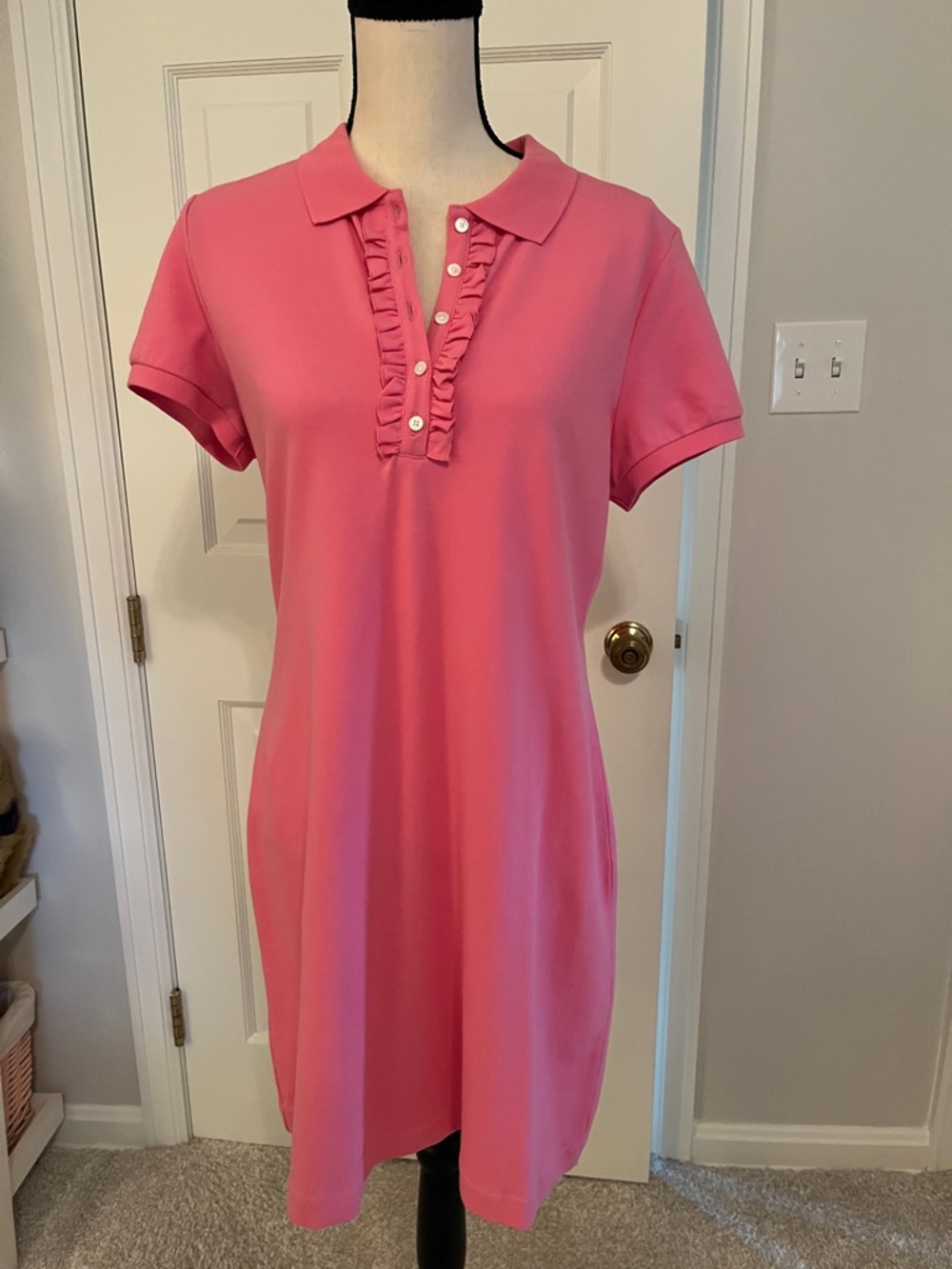 Talbots Pink Ruffle Polo Dress - Women's Casual Short Sleeve - Large